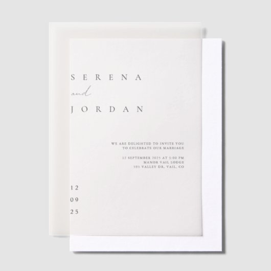 Elegante minimalistische ivoren bruiloft vellum ui vellum uitnodigingen (Offset)