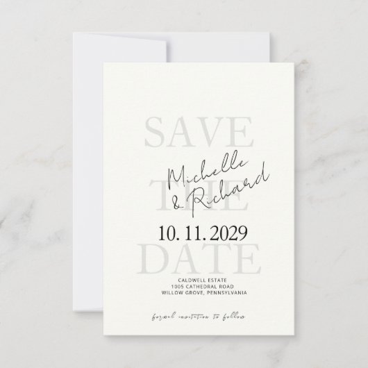 Elegante Minimalistische Ivoren Krachtige Script S Save The Date (Voorkant)