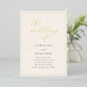 Elegante Minimalistische Ivoren Script Bruiloft Go Folie Uitnodiging (Staand Voorkant)