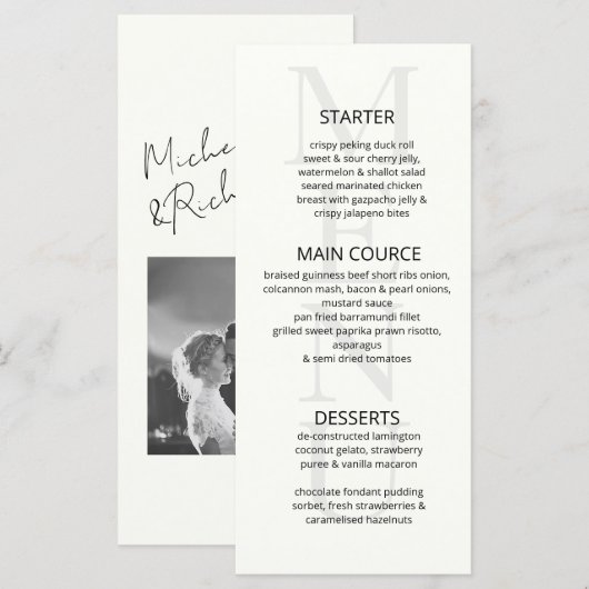 Elegante Minimalistische Ivoren Script Foto Bruilo Menu (Voorkant / Achterkant)