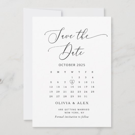 Elegante minimalistische kalender Bewaar de datum Save The Date (Voorkant)