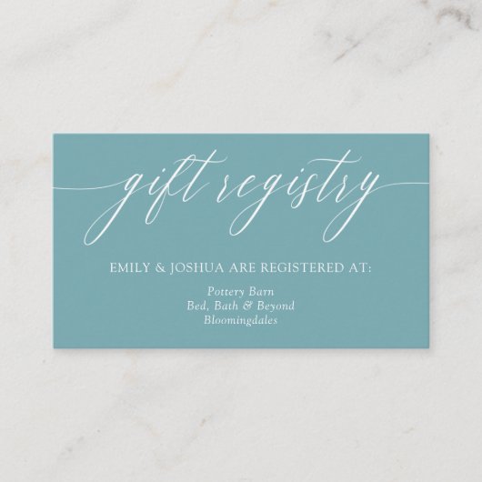 Elegante minimalistische kalligrafie Blauwgroen ge Informatiekaartje (Voorkant)