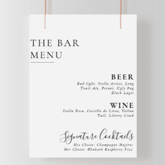 Elegante Minimalistische Kalligrafie Bruiloft Bar  Poster