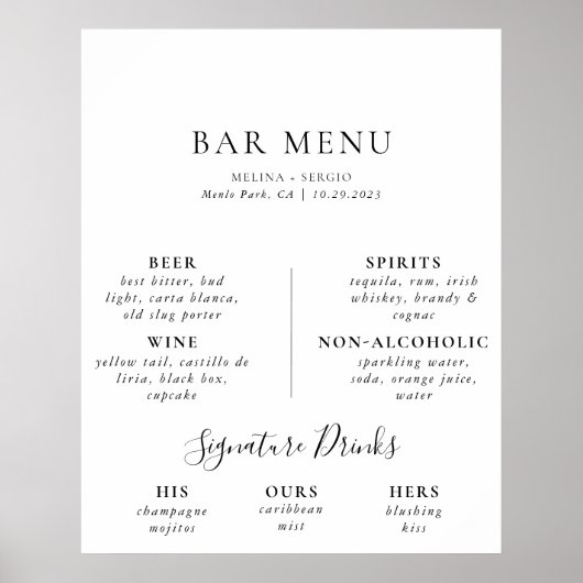 Elegante Minimalistische Kalligrafie Bruiloft Bar  Poster (Voorkant)