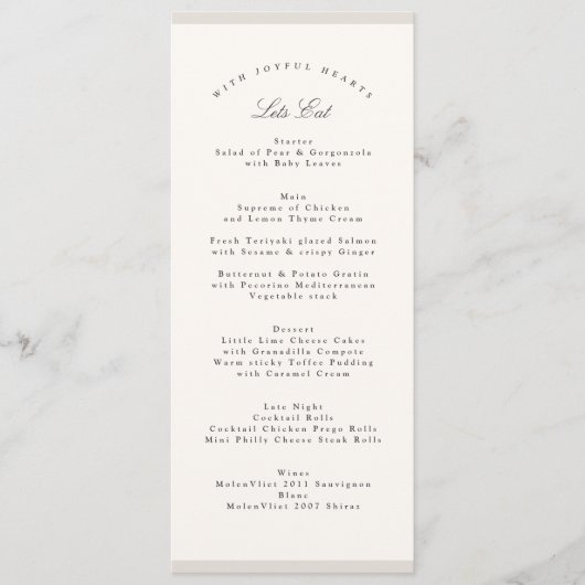 Elegante Minimalistische Kalligrafie Bruiloft Menu (Voorkant)