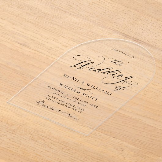 Elegante minimalistische kalligrafie bruiloft QR-c Acryl Uitnodigingen (Laagn)