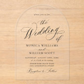 Elegante minimalistische kalligrafie bruiloft QR-c Acryl Uitnodigingen (Voorkant)