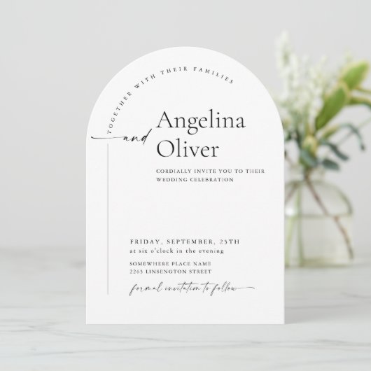 Elegante minimalistische kalligrafie bruiloft QR-c Kaart (Staand voorkant)