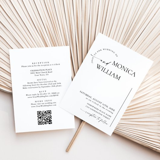 Elegante minimalistische kalligrafie bruiloft QR-c Kaart