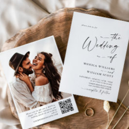 Elegante minimalistische kalligrafie bruiloft QR-c Kaart