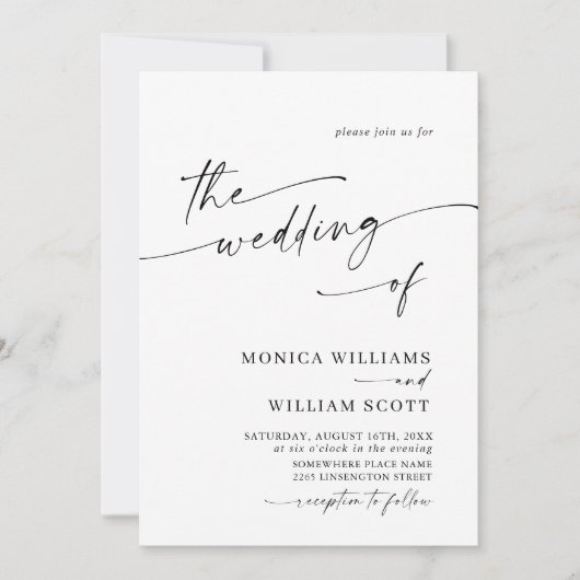 Elegante minimalistische kalligrafie bruiloft QR-c Kaart (Voorkant)