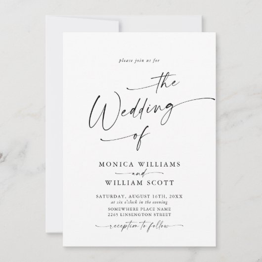 Elegante minimalistische kalligrafie bruiloft QR-c Kaart (Voorkant)