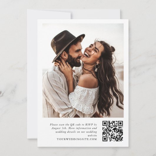 Elegante minimalistische kalligrafie bruiloft QR-c Kaart (Achterkant)