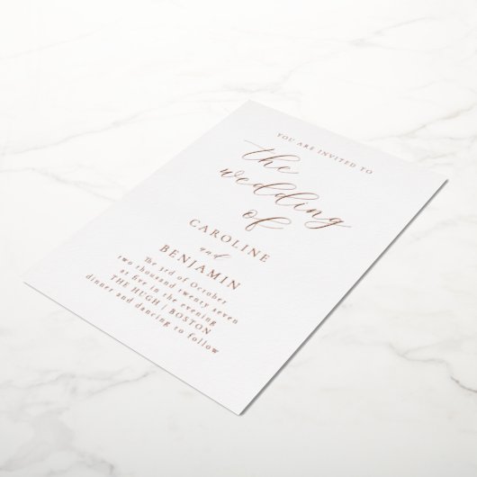 Elegante minimalistische kalligrafie bruiloft Roos Folie Uitnodiging (Gedraaid)