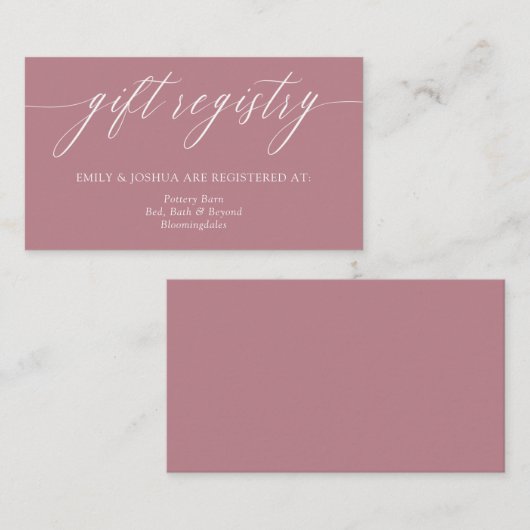 Elegante minimalistische kalligrafie roze geschenk informatiekaartje (Voorkant / Achterkant)