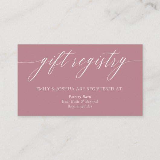 Elegante minimalistische kalligrafie roze geschenk informatiekaartje (Voorkant)