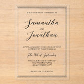 Elegante minimalistische kalligrafie script bruilo acryl uitnodigingen (Voorkant)