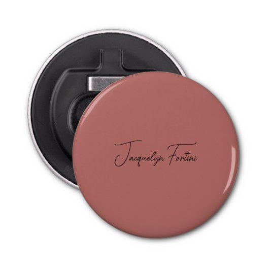 Elegante minimalistische kalligrafie scriptnaam button flesopener (Voorkant)