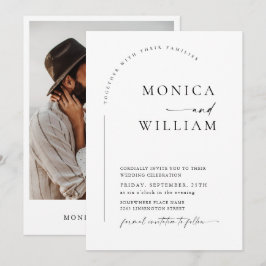 Elegante minimalistische kalligrafie trouwfoto kaart