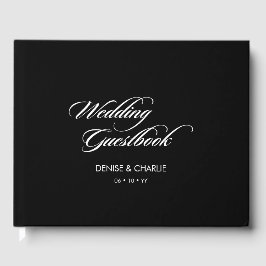 Elegante minimalistische kalligrafie zwart bruilof gastenboek