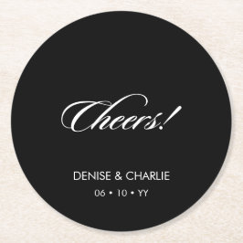 Elegante minimalistische kalligrafie zwart bruilof ronde kartonnen onderzetter