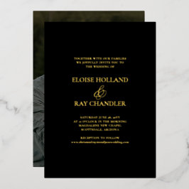 Elegante minimalistische kalligrafie zwart foto br folie uitnodiging