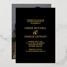 Elegante minimalistische kalligrafie zwart foto br folie uitnodiging