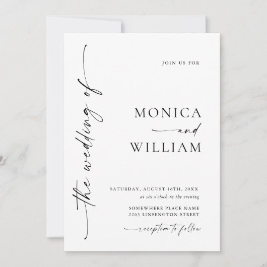 Elegante minimalistische kalligrafie zwart wit bru kaart (Voorkant)