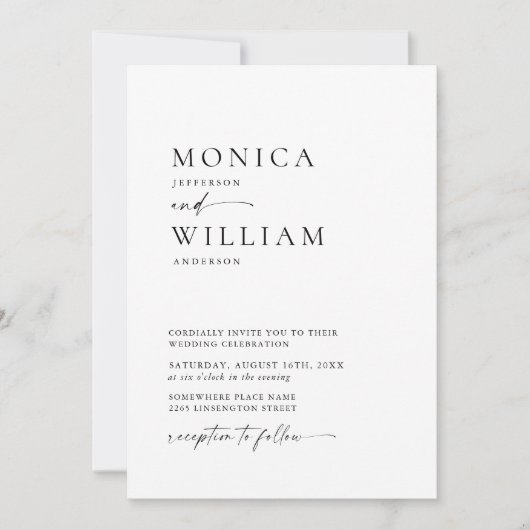 Elegante minimalistische kalligrafie zwart wit bru kaart (Voorkant)