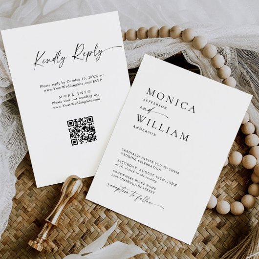 Elegante minimalistische kalligrafie zwart wit bru kaart