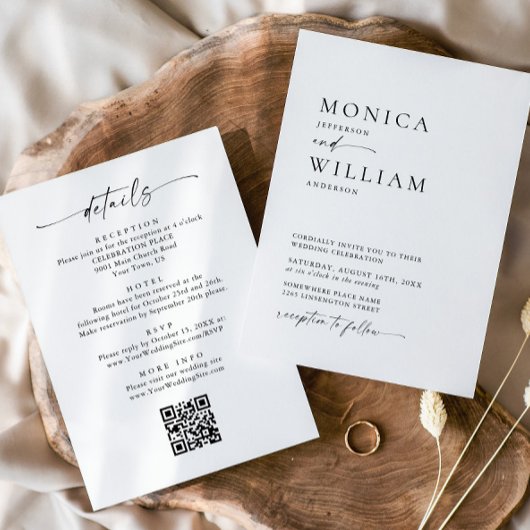 Elegante minimalistische kalligrafie zwart wit bru kaart