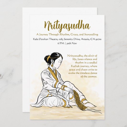 Elegante minimalistische Kathak dansprogramma uitn Kaart (Voorkant / Achterkant)