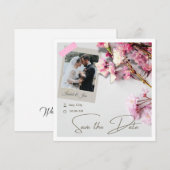 Elegante minimalistische kersroze kleur save the date (Voorkant / Achterkant)