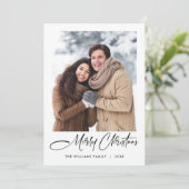 Elegante minimalistische kerst 2 foto QR code Feestdagenkaart (Staand voorkant)