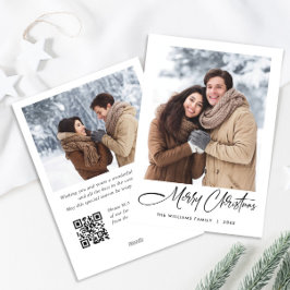 Elegante minimalistische kerst 2 foto QR code Feestdagenkaart