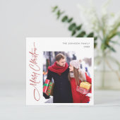 Elegante minimalistische kerst 2 foto QR code Feestdagenkaart (Staand voorkant)