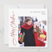 Elegante minimalistische kerst 2 foto QR code Feestdagenkaart (Voorkant)