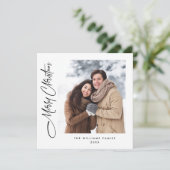 Elegante minimalistische kerst 2 foto QR code Feestdagenkaart (Staand voorkant)