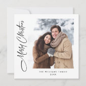 Elegante minimalistische kerst 2 foto QR code Feestdagenkaart (Voorkant)