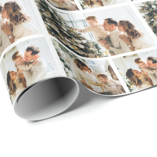 Elegante Minimalistische Kerst 3 Foto Collage Cadeaupapier (Rol Hoek)