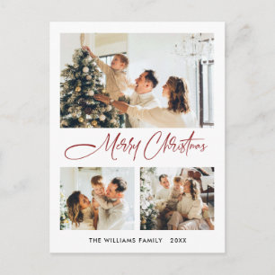 Elegante minimalistische kerst 3 foto groet briefkaart