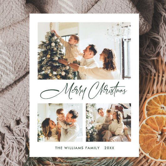 Elegante Minimalistische Kerst 3 Foto Groet Briefkaart