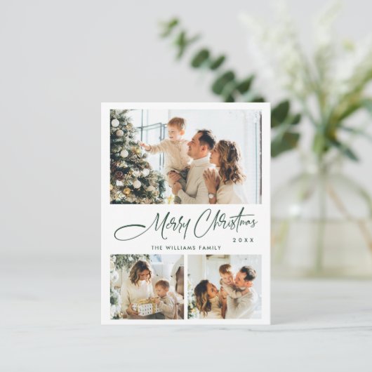 Elegante minimalistische kerst 3 foto groet briefkaart (Staand voorkant)