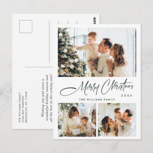 Elegante minimalistische kerst 3 foto groet briefkaart (Voorkant / Achterkant)