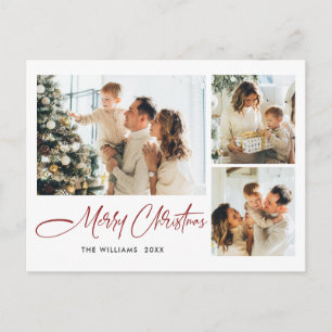 Elegante minimalistische kerst 3 foto groet briefkaart