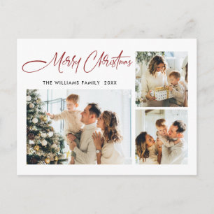 Elegante minimalistische kerst 3 foto groet briefkaart