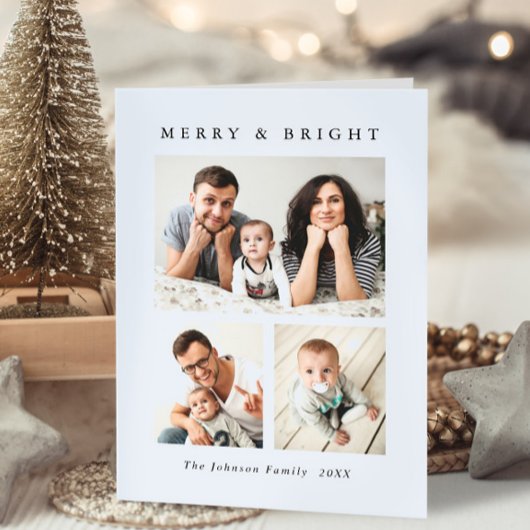 Elegante minimalistische kerst 3 foto QR code Feestdagen Kaart