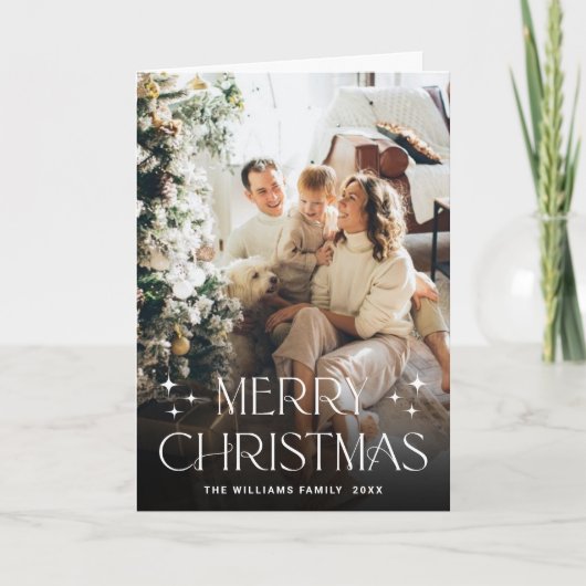 Elegante minimalistische kerst 3 foto QR code Feestdagen Kaart (Voorkant)