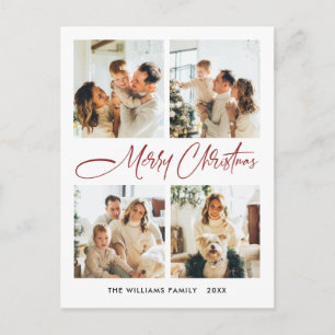 Elegante minimalistische kerst 4 foto groet briefkaart