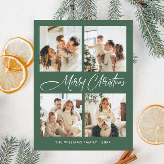 Elegante minimalistische kerst 4 foto groet briefkaart